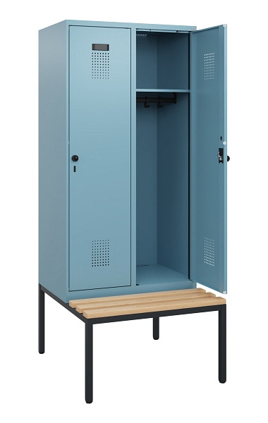 C+P Spind Evolo PLUS, 2 Abteile, 1950x800x815mm, 0010/0010, Drehriegel, Sitzfläche Buche-Hartholz, Sitzbank, 0490505-22 S10025