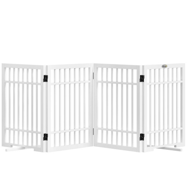 PawHut Hunde-Absperrgitter, faltbar und rutschfest, drehbare Stützfüße, Holzrahmen, 183x24,5x61 cm, Weiß, D06-226V00WT