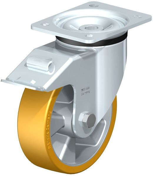 Blickle LK-ALTH 160K-FI Stahlblech-Lenkrolle, schwere Ausführung, mit Anschraubplatte & Feststeller, Blickle Extrathane®, Hellbraun, 607440