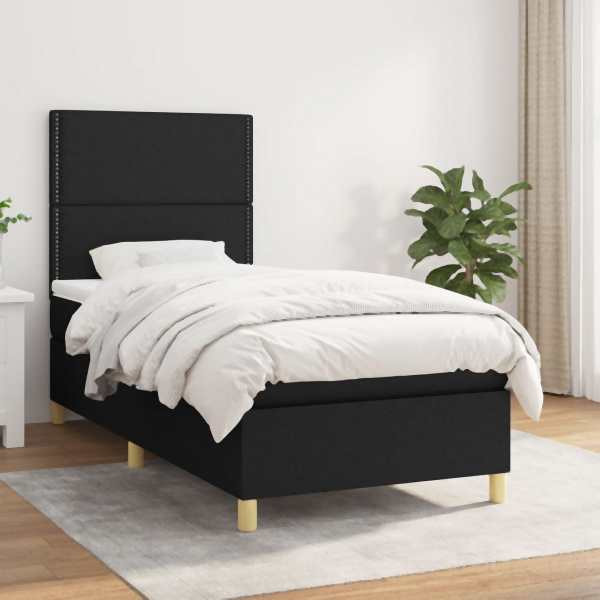 vidaXL Boxspringbett mit Matratze Schwarz 100x200 cm Stoff, 3142235
