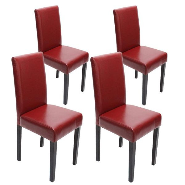 Mendler 4er-Set Esszimmerstuhl Stuhl Küchenstuhl Littau, Leder, rot dunkle Beine, 24485