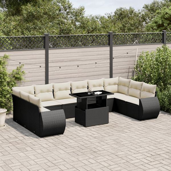 vidaXL 11-teilig Garten-Sofagarnitur mit Kissen Schwarz Poly Rattan, 3268776