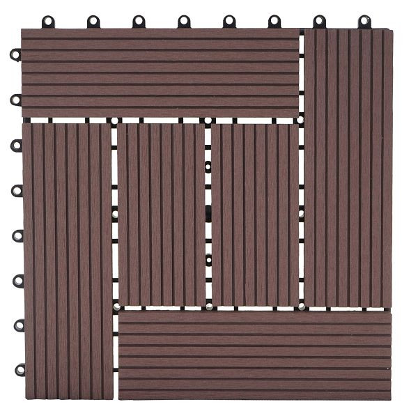 Mendler WPC Bodenfliese Rhone, Holzoptik Balkon/Terrasse, 11x je 30x30cm = 1qm, Premium, coffee versetzt, 57950