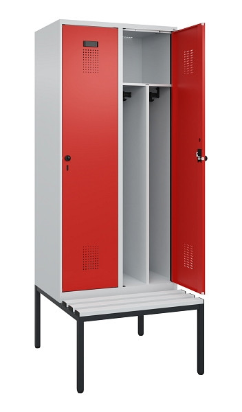 C+P Spind Evolo PLUS, 2 Abteile, 2120x800x815mm, 7035/3020, Haken 4, Drehriegel, Sitzfläche Kunststoff, Sitzbank, Trennwand, 0490507-22F S10059