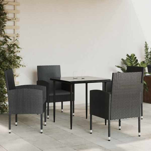 vidaXL 5-tlg. Garten-Essgruppe Schwarz Poly Rattan und Stahl, 3203337