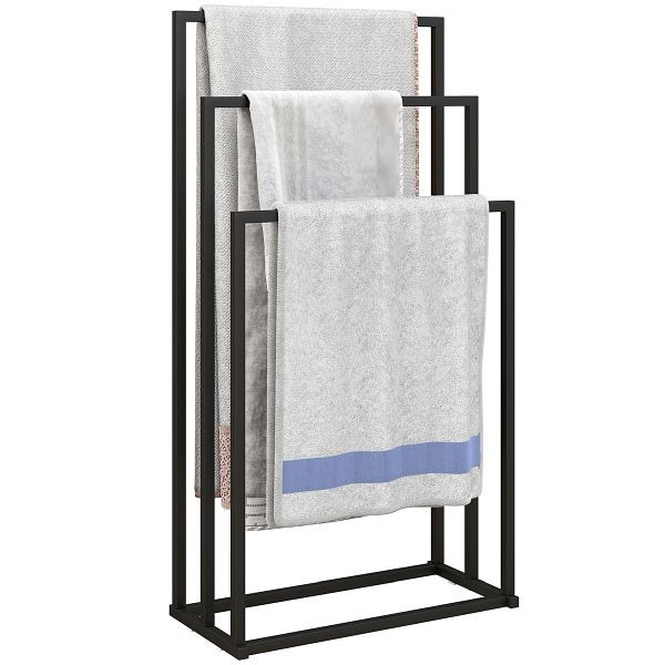 HOMCOM Handtuchhalter Stehend Handtuchständer mit 3 Stangen, Handtuchleiter aus Stahl 45 x 21,5 x 85 cm, 850-349V00BK