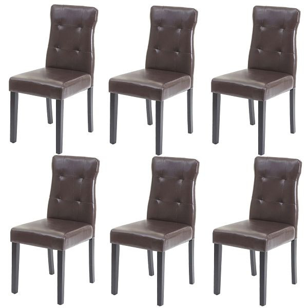 Mendler 6er-Set Esszimmerstuhl HWC-E58, Stuhl Essstühle, Kunstleder braun, dunkle Beine, 67987+67988