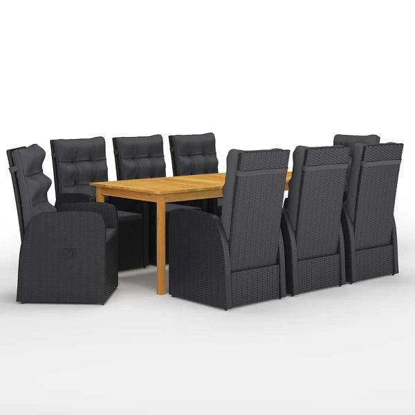 vidaXL 9-tlg. Garten-Essgruppe Schwarz, Akazien-Massivholz, 3067905