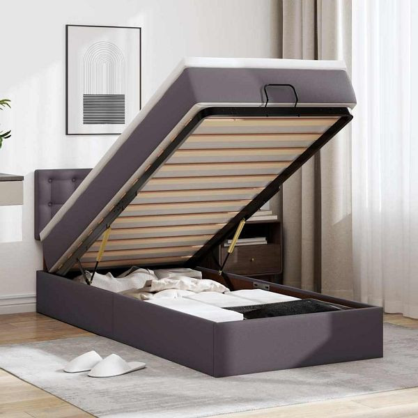 vidaXL Ottoman-Bett mit Matratzen & LEDs Grau 100x200 cm Kunstleder, 3312140