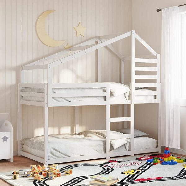 vidaXL Etagenbett mit Dach Weiß 75x190 cm Massivholz Kiefer, 3281968