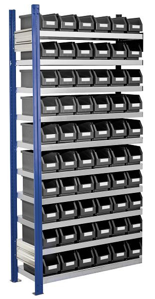 Kappes RasterPlan Anbau-Steckregal mit Lagersichtkästen Mod 11, 2000 x 1000 x 300 mm, AF RAL 5010, Inklusiv 60 x Größe 6, 5203.02.2121