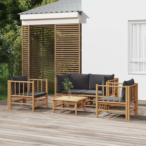 vidaXL 5-teilig Garten-Lounge-Set mit Dunkelgrauen Kissen Bambus, 3155217
