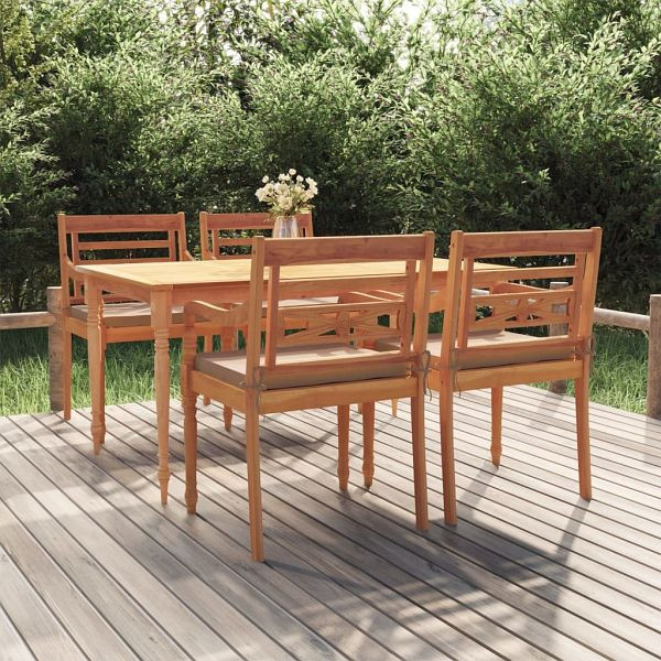 vidaXL 5-teilig Garten-Essgruppe mit Kissen Massivholz Teak, 3100791
