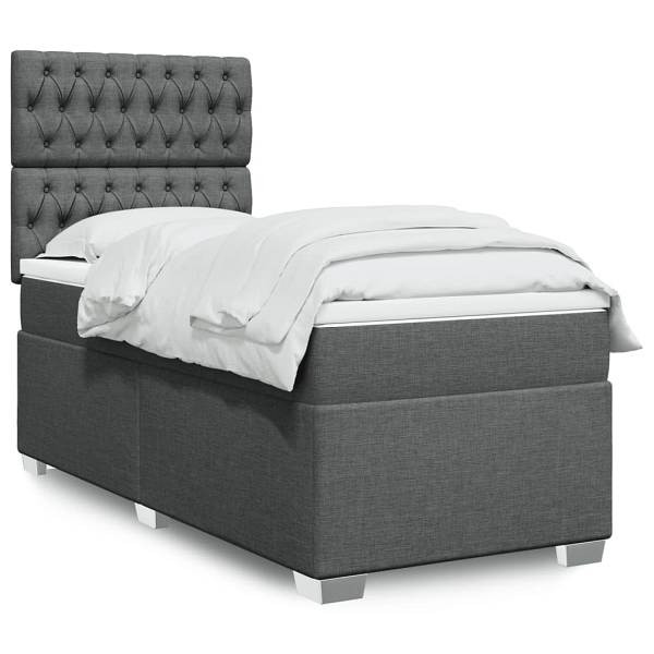 vidaXL Boxspringbett mit Matratze Dunkelgrau 90x190 cm Stoff, 3292651