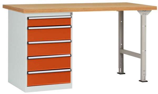 Manuflex Werkbanksystem COMBI Modell 4 mit massiver Bucheplatte, BxTxH = 1500 x 700 x 840 mm, Rotorange, WC5105.2001
