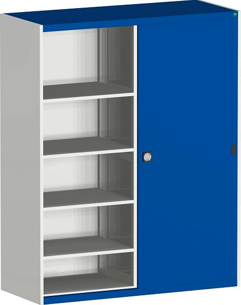 bott cubio Schiebetürenschrank bestückt mit Trennwand, 6 Fachböden BxTxH: 1600 x 650 x 2000 mm, RAL 7035/5010, 40023008.11V