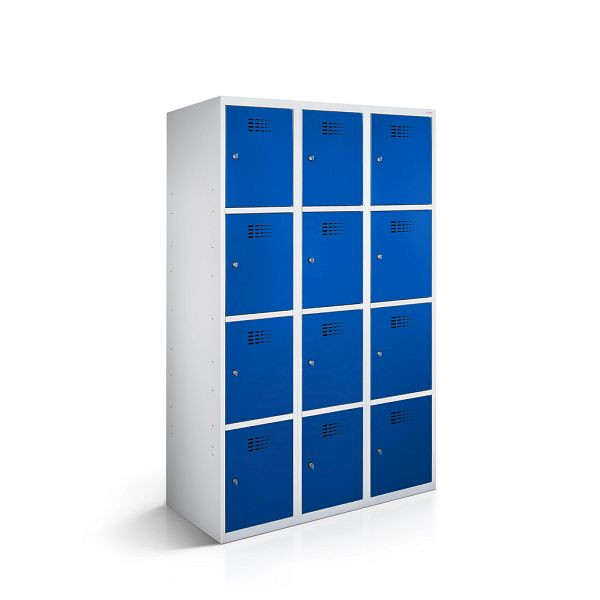 Rotstahl Fächerschrank, 3 Reihen, 4 Fächer/Reihe, Abteilbreite 40 cm, BASIC, kurzer Sockel, Enzianblau, 2111-030400-1201112-7035-5010BasicZYL