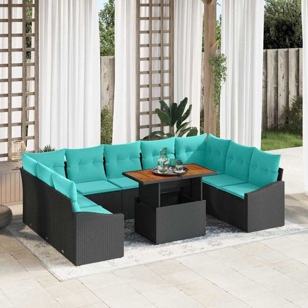 vidaXL Garten Essgruppe mit Kissen 10-teilig Schwarz und Teal, 3349885
