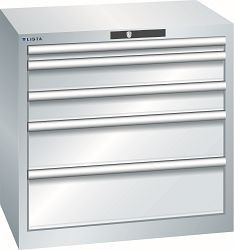 LISTA Schubladenschrank 36x27E (BxTxH) 717x572x700mm KEY Lock, Lichtgrau, 5 Schubladen, Fronthöhen: 50 - 200 mm, 78.556.020
