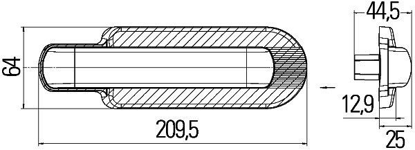 HELLA Zusatzblinkleuchte, LED, 24V, Anbau/Schraubanschluss, glasklar, LED-Lichtfarbe: gelb, 500mm, offene Kabelenden, seitlicher Anbau, 2BM 011 788-021