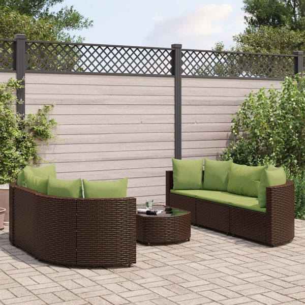 vidaXL 7-teilig Garten-Sofagarnitur mit Kissen Braun Poly Rattan, 3308438