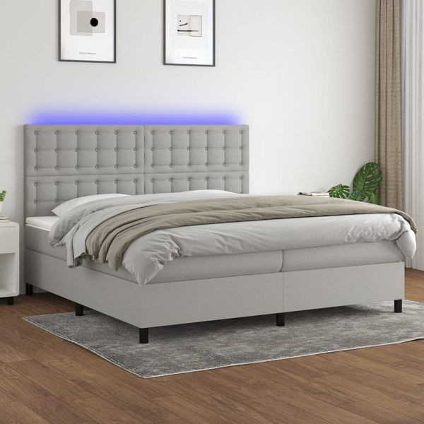 vidaXL Boxspringbett mit Matratze & LED Hellgrau 200x200 cm Stoff, 3135221