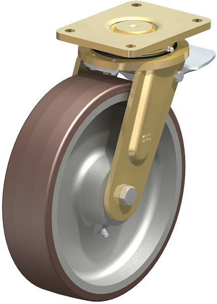 Blickle LS-GB 302K-ST Stahlgeschweißte Schwerlast-Lenkrolle, schwere Drehkranz-Ausführung mit Feststeller, Blickle Besthane®, Braun, 742335