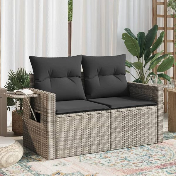 vidaXL Gartensofa 2-Sitzer mit Kissen Grau Poly Rattan, 366123