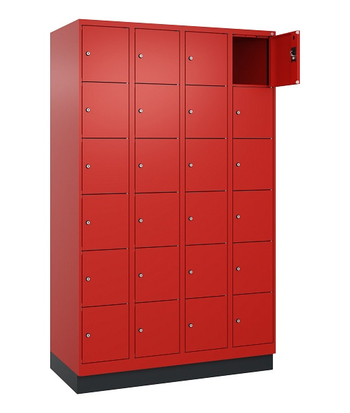 C+P Schließfachschrank Evolo PLUS, mit Sockel, 24 Fächer, 1950x1200x500mm, 3020/3020 Verkehrsrot, 049020-406 S10025
