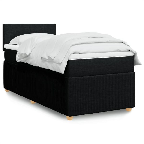 vidaXL Boxspringbett mit Matratze Schwarz 90x200 cm Stoff, 3289634
