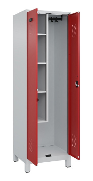 C+P Putzmittel-Spind Evolo PLUS, mit Füßen, 2 Abteile, 1950x600x500mm, 7035/300, Frontfarbe RAL 3000 feuerrot, Zylinderschloss, 049110-00 S10030