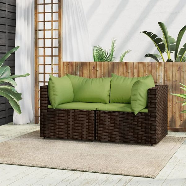 vidaXL Garten-Ecksofas mit Kissen 2 Stück Braun Poly Rattan, 319826