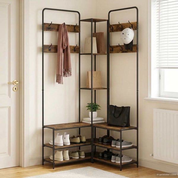 vidaXL Garderobenständer mit Schuhbank Raucheiche 143 x 30 x 199,5 cm, 8012046