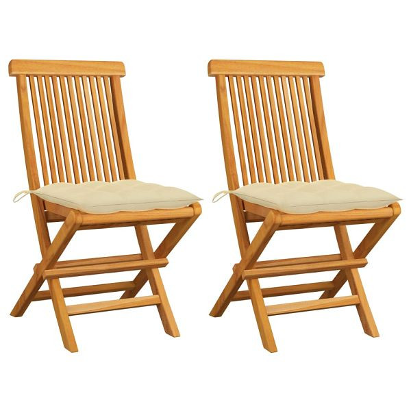 vidaXL Gartenstühle mit Cremeweißen Kissen 2 Stück Massivholz Teak, 3062477