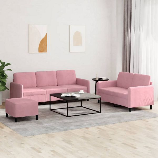 vidaXL 3-teilig Sofagarnitur Rosa Samt, 3202027, 8721012069947
