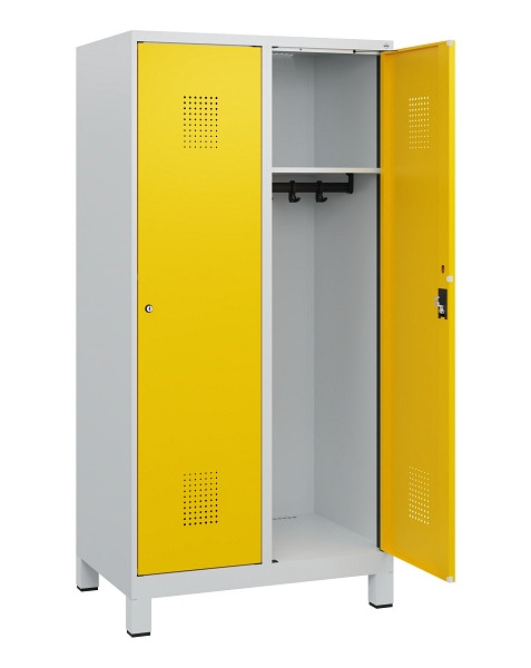 C+P Spind Evolo PLUS, Füße, 2 Abteile, 1630x800x500mm, 7035/1023, Zylinderschloss, 0490105-22 S10020
