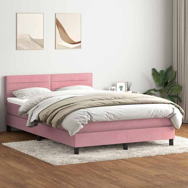 vidaXL Boxspringbett mit Matratze Rosa 140x210 cm Samt, 3316310