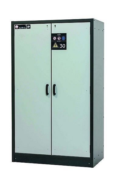 asecos Sicherheitsschrank Q-CLASSIC-30, Q30.195.116 in lichtgrau RAL 7035 mit 4x Auszugswanne Standard (Edelstahl), 31003-061-30018