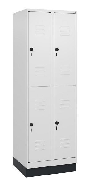 C+P Doppelstöckiger Spind Classic PLUS, Sockel, 2 Abteile, 1800x600x500mm, 9016/9016, Drehriegel, 0803207-20 S10014