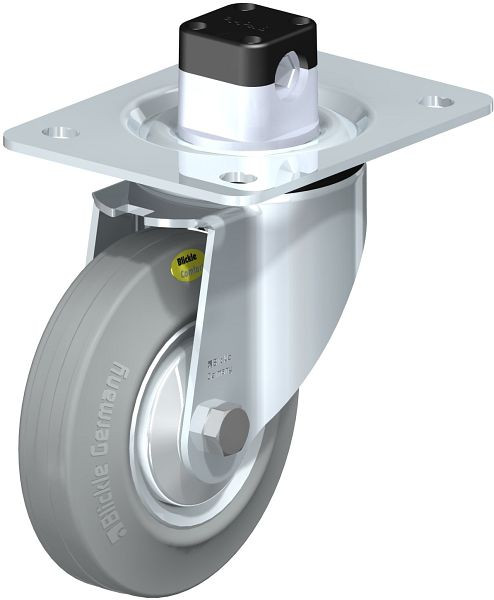 Blickle LK-RD 125R-3-CS11-VLI-FA Stahlblech-Lenkrolle, schwere Ausführung, mit Anschraubplatte & Zentralfeststeller, Zweikomponenten-Vollgummi, 850030