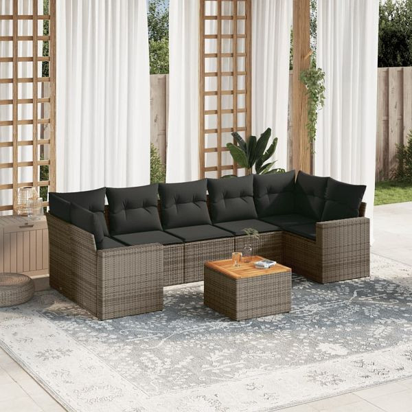 vidaXL 8-teilig Garten-Sofagarnitur mit Kissen Grau Poly Rattan, 3256368