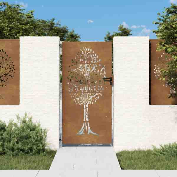 vidaXL Gartentor 85x200 cm Cortenstahl Baum-Design, 153213