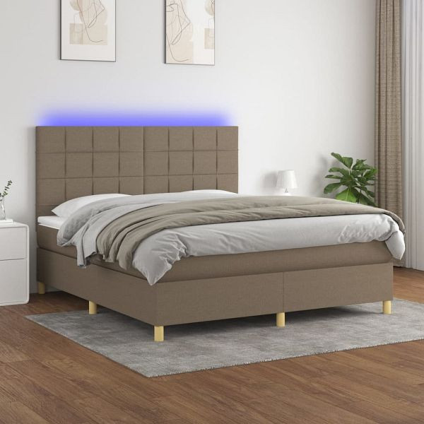vidaXL Boxspringbett mit Matratze & LED Taupe 180x200 cm Stoff, 3135457