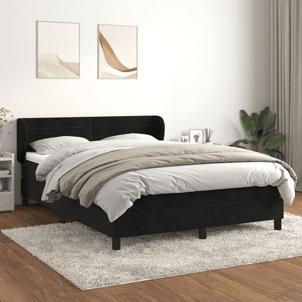 vidaXL Boxspringbett mit Matratze Schwarz 140x200 cm Samt, 3127555