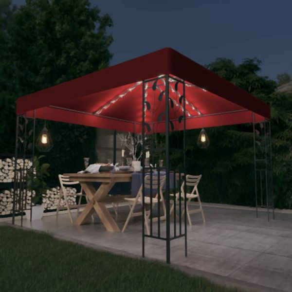vidaXL Pavillon mit LED-Lichterkette 3x3 m Weinrot, 3070297