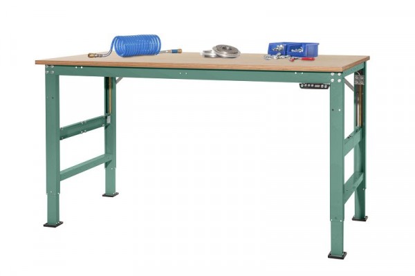 Manuflex Arbeitsgrundtisch UNIVERSAL Ergo E Memory mit Multiplexplatte, BxTxH = 1000 x 800 x 722-1002 mm, Graugrün, AU9515.0001