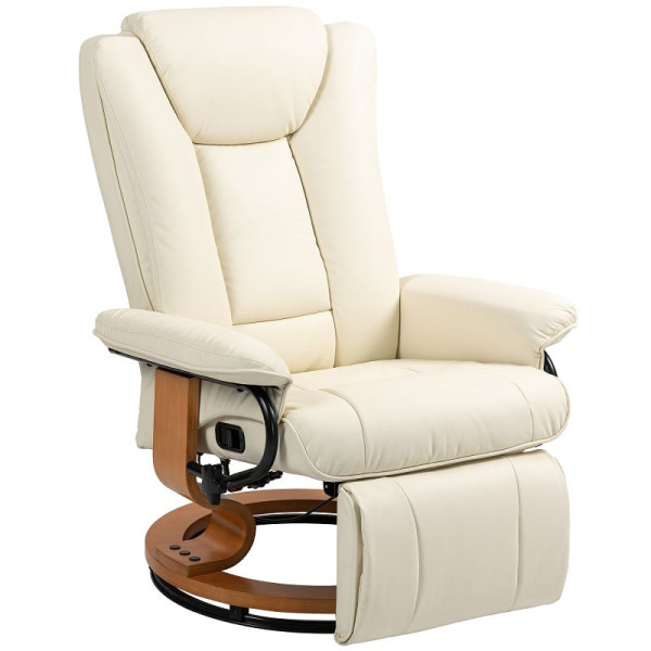 HOMCOM Relaxsessel mit Liegefunktion, drehbar, bis 150 kg, Kunstlederbezug, Stahlrahmen, Cremeweiß, 839-964V80CW