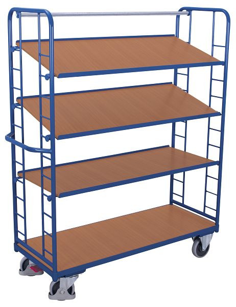 VARIOfit Etagenwagen mit 4 Holzböden, Außenmaße: 1.510 x 550 x 1.815 mm, RAL 5010 enzianblau, sw-540.202