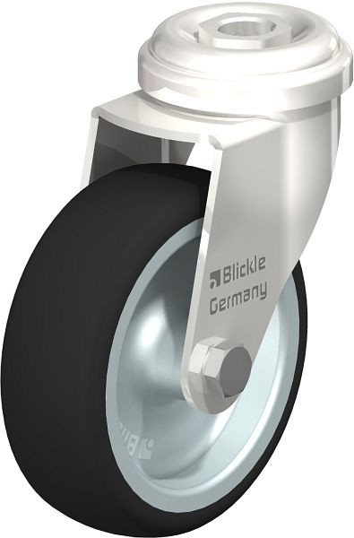 Blickle LRXA-PATH 75G Edelstahl-Apparate-Lenkrolle mit Rückenloch, Thermoplastisches Polyurethan, Grau, 755001