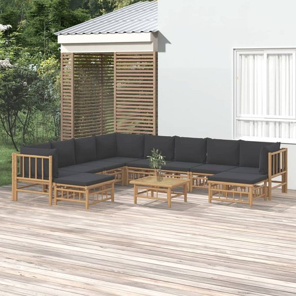vidaXL 11-teilig Garten-Lounge-Set mit Dunkelgrauen Kissen Bambus, 3155225
